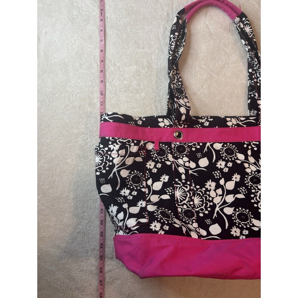 Thirty-One Large Black White Pink Canvas Floral Swirls Monogram N Purse Tote Bag - Picture 6 of 13